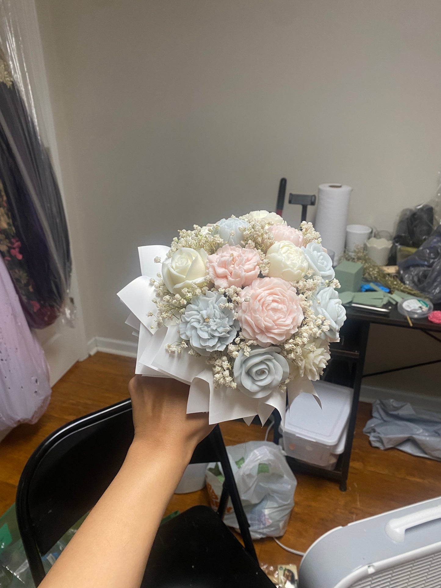 Light blue, pink and white wax Melt Arrangement